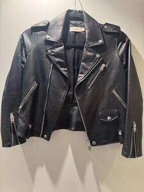 Coach Black Leather Biker Jacket with Silver Hardware